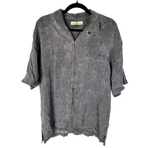 Tommy Bahama M 100% Silk Palm Tree Hawaiian Shirt Button Up Short Sleeve Gray